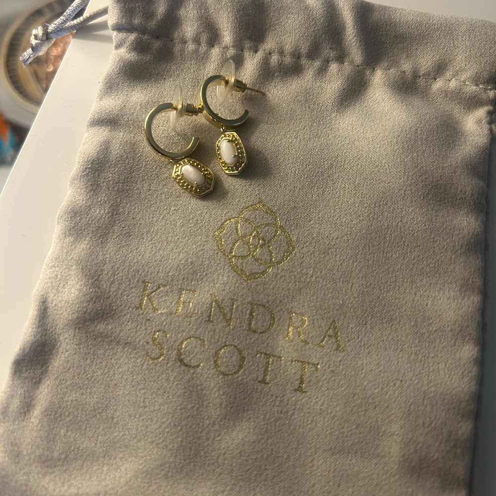Kendra Scott Small Gold Hoops with White Accents